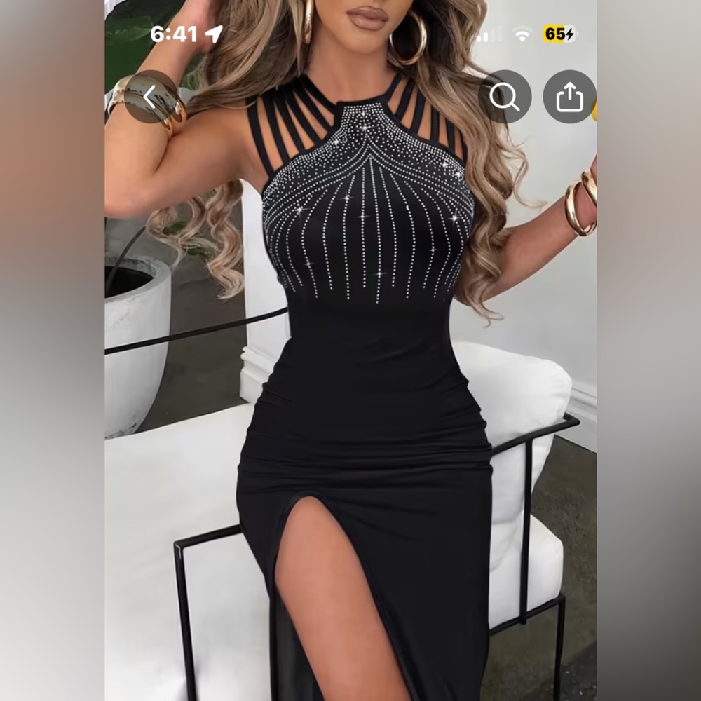 Special Occasion, Elegant, Formal Maxi Body Con Dress with Rhinestones: 2XL